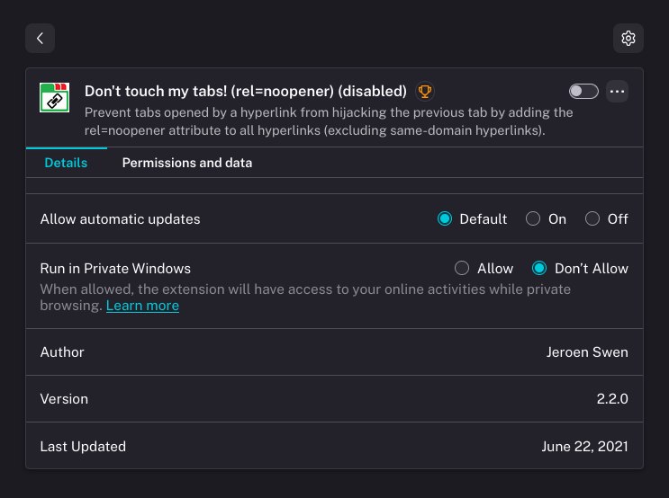 发现 Don't touch my tabs 这个插件下架了 （其实可能好久了，之前好像就发现了但是没时间去深究为什么），原来是 HTML 标准改了修复了 target=