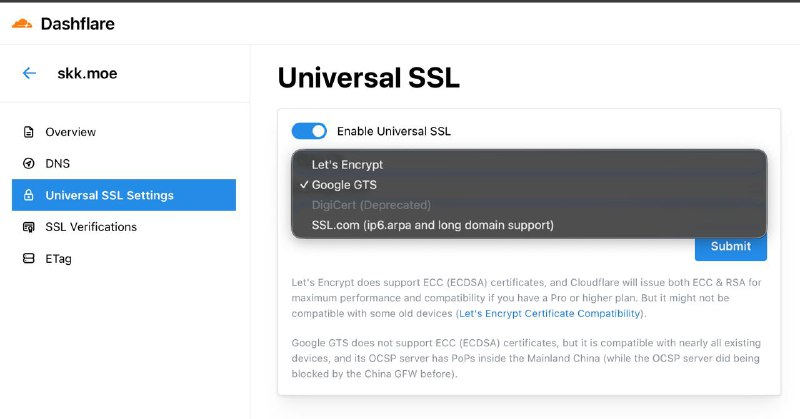 Dashflare 增加 SSL.com 选项、可用于签发 ip6.arpa