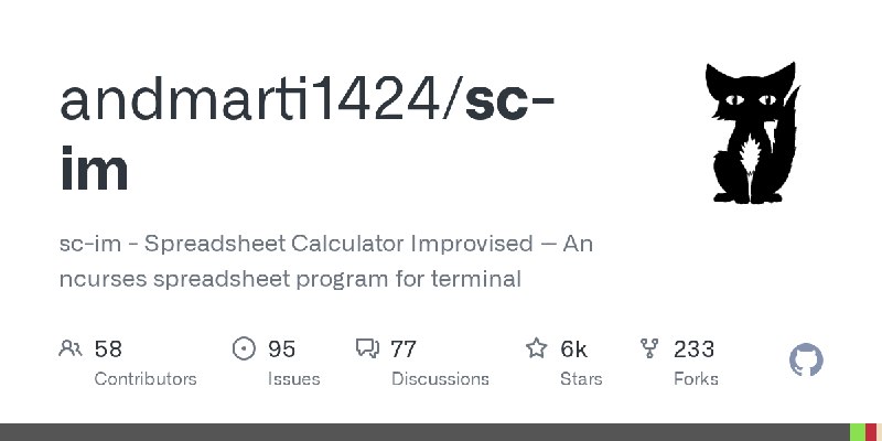GitHub - andmarti1424/sc-im: sc-im - Spreadsheet Calculator Improvised -- An ncurses spreadsheet program for terminal