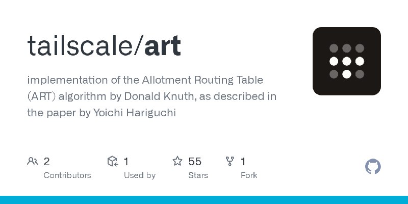 GitHub - tailscale/art: implementation of the Allotment Routing Table (ART) algorithm by Donald Knuth, as described in the paper…