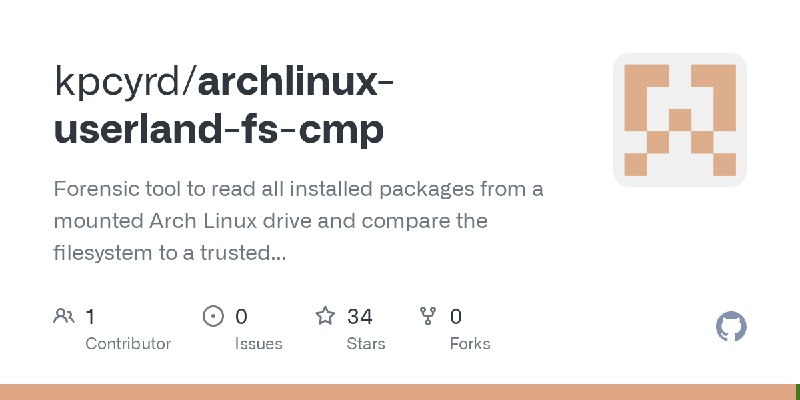 GitHub - kpcyrd/archlinux-userland-fs-cmp: Forensic tool to read all installed packages from a mounted Arch Linux drive and compare…