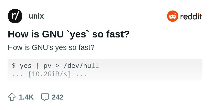From the unix community on Reddit: How is GNU `yes` so fast?
