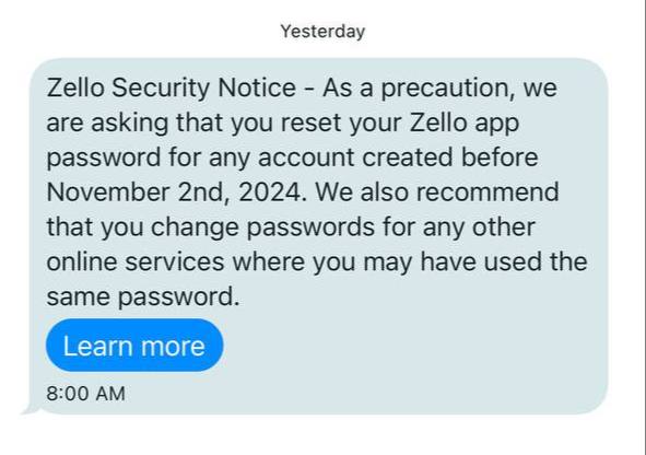 Zello发生密码泄漏事故，请各位尽快更换相关密码据Zello官方推送，Ingress玩家常用的对讲机工具Zello近日发生密码泄漏事故