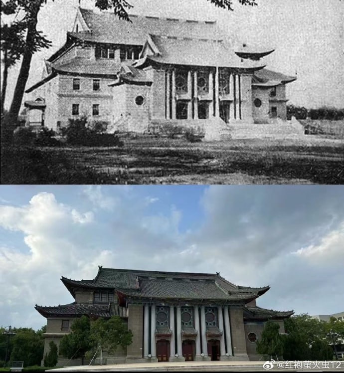 河南大学开封校区的老大礼堂（国保第六批）昨夜毁于火灾