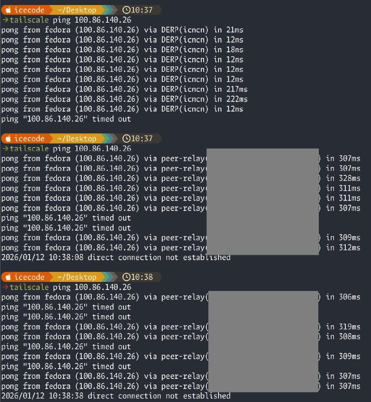 tailscale 最近推出的 peer-relay 功能不要随便开……tailscale 的策略是先走 derp 建立联系，之后尝试打通两个客户端，然后尽量走直连根据截图中的测试，在这个过程中，它似乎默认 peer-relay 的优先级无条件高于 derp，哪怕后者延时和稳定性都要好得多
