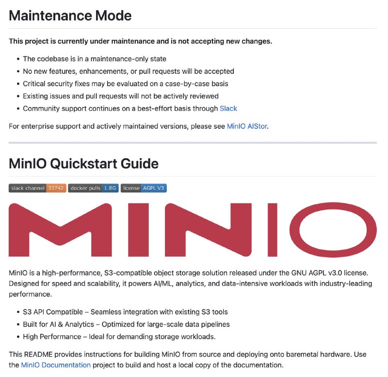 minio 现在变成维护模式了，总感觉一个时代逝去了