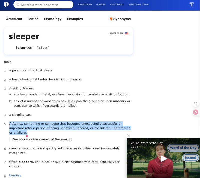 #TIL sleeperInformal. something or someone that becomes unexpectedly successful or important after a period of being unnoticed, ignored, or considered unpromising or a failure.
